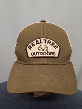Realtree Outdoors Trucker Hat Snapback Mesh Back Cap Khaki Olive Green Patch